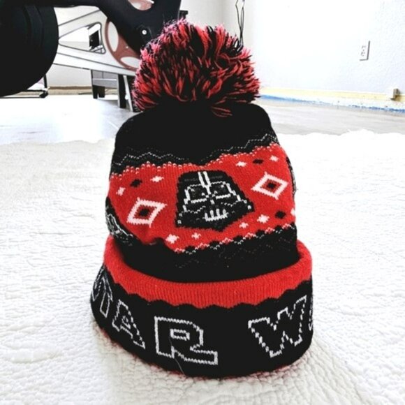 Star Wars Darth Vader Kids Childs Beanie Red Black White Knit Stretch Disney - Picture 12 of 12